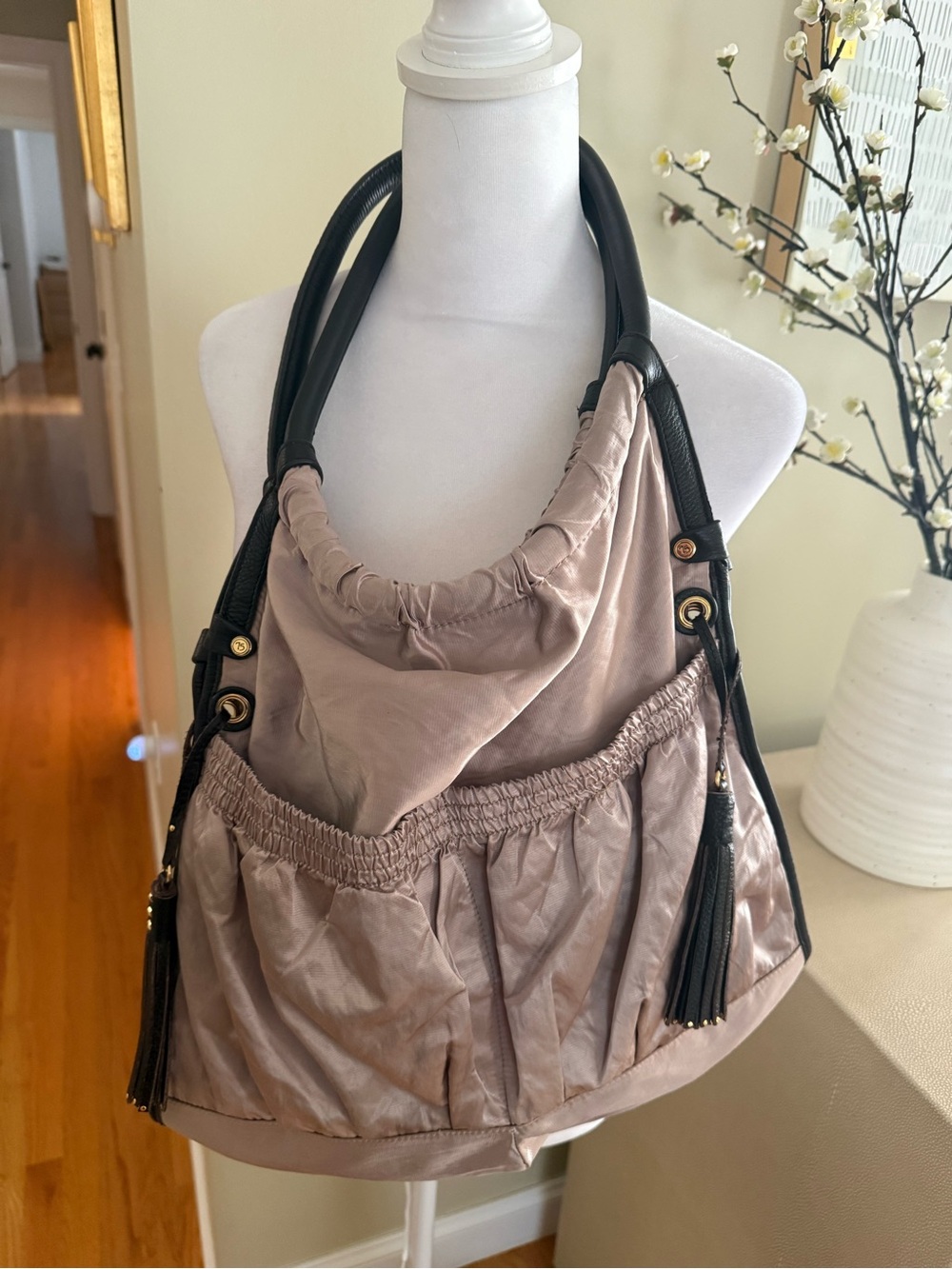 Unique chic Taupe silky Slouch Shoulder Bag